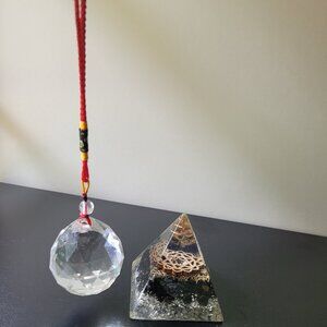 Peruvian Natural Stone handmade Pyramid And Crystal Ball